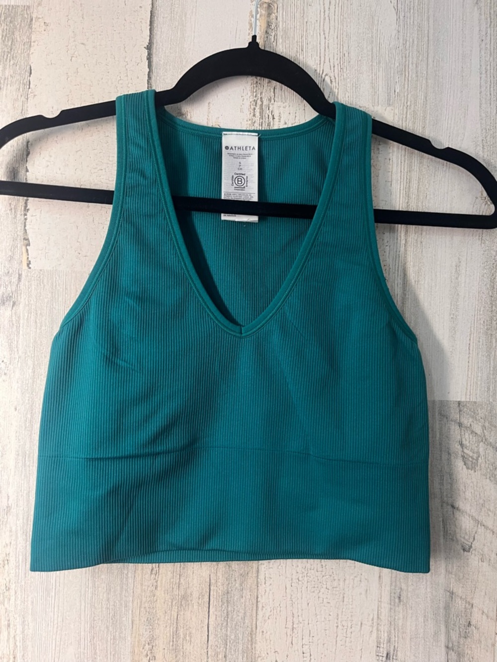 Athleta Teal Ribbed V-Neck Crop Sports Bra Top small